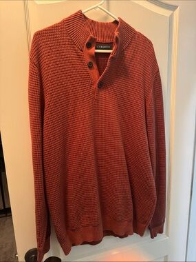 Men's Rust Button Mock V-Neck Sweater